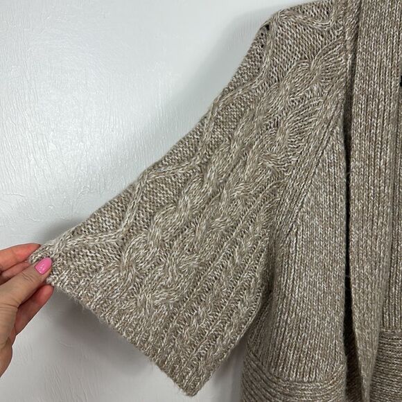 Chico’s Heather Pale Brown Cable Knit 3/4 Sleeves Cardigan Sweater Size L - Picture 2 of 7